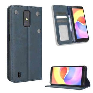 For ZTE Blade A32 Magnetic Buckle Retro Texture Leather Phone Case(Blue)