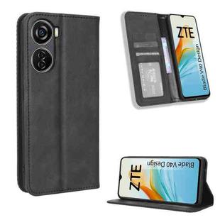 For ZTE Blade V40 Design Magnetic Buckle Retro Texture Leather Phone Case(Black)