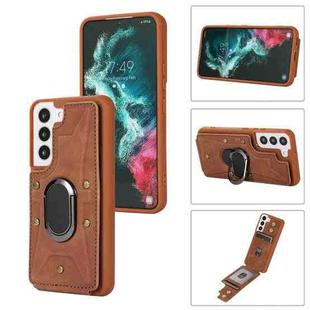 For Samsung Galaxy S23+ 5G Armor Ring Wallet Back Cover Phone Case(Brown)