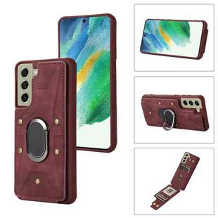 For Samsung Galaxy S21 FE 5G Armor Ring Wallet Back Cover Phone Case(Wine Red)