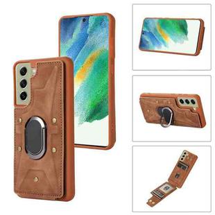 For Samsung Galaxy S21 FE 5G Armor Ring Wallet Back Cover Phone Case(Brown)