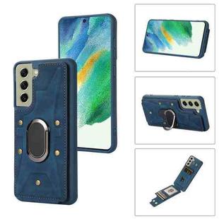 For Samsung Galaxy S21 5G Armor Ring Wallet Back Cover Phone Case(Blue)