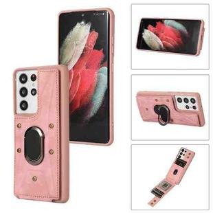 For Samsung Galaxy S21 Ultra 5G Armor Ring Wallet Back Cover Phone Case(Pink)