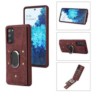 For Samsung Galaxy S20 Ultra Armor Ring Wallet Back Cover Phone Case(Wine Red)