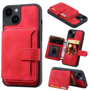 For iPhone 14 Skin Feel Dream Anti-theft Brush Shockproof Portable Skin Card Bag Phone Case(Red)