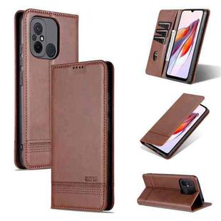 For Xiaomi Redmi 12C / Redmi 11A / Poco C55 AZNS Magnetic Calf Texture Flip Leather Phone Case(Dark Brown)