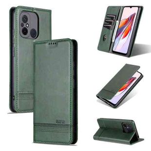 For Xiaomi Redmi 12C / Redmi 11A / Poco C55 AZNS Magnetic Calf Texture Flip Leather Phone Case(Dark Green)