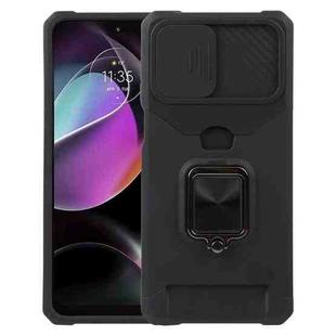 For Motorola Moto G 5G 2023 Camera Shield Card Slot Phone Case with Ring Holder(Black)