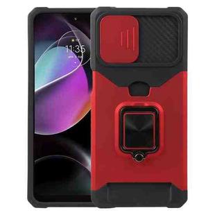 For Motorola Moto G 5G 2023 Camera Shield Card Slot Phone Case with Ring Holder(Red)