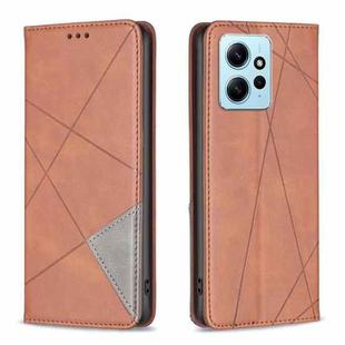 For Xiaomi Redmi Note 12 4G Global Prismatic Invisible Magnetic Leather Phone Case(Brown)