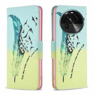 For OPPO Find X6 5G Colored Drawing Pattern Leather Phone Case(Feather)