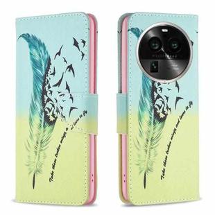 For OPPO Find X6 Pro 5G Colored Drawing Pattern Leather Phone Case(Feather)