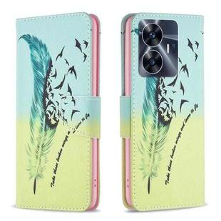 For Realme C55 Colored Drawing Pattern Leather Phone Case(Feather)