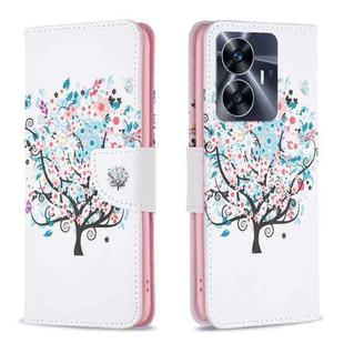 For Realme C55 Colored Drawing Pattern Leather Phone Case(Tree)