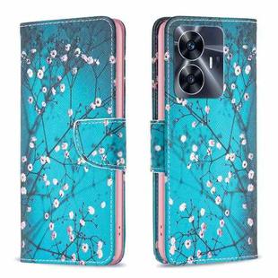 For Realme C55 Colored Drawing Pattern Leather Phone Case(Plum Blossom)