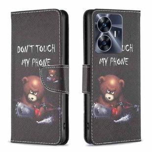 For Realme C55 Colored Drawing Pattern Leather Phone Case(Bear)
