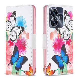 For Realme C55 Colored Drawing Pattern Leather Phone Case(Butterflies)