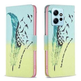 For Xiaomi Redmi Note 12 4G Global Colored Drawing Pattern Leather Phone Case(Feather)