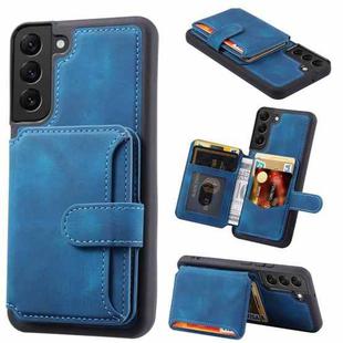 For Samsung Galaxy S21 5G Skin Feel Dream Anti-theft Brush Shockproof Portable Skin Card Bag Phone Case(Peacock Blue)