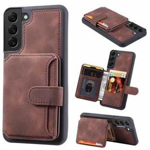 For Samsung Galaxy S21 FE 5G Skin Feel Dream Anti-theft Brush Shockproof Portable Skin Card Bag Phone Case(Coffee)