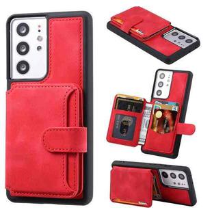 For Samsung Galaxy S21 Ultra 5G Skin Feel Dream Anti-theft Brush Shockproof Portable Skin Card Bag Phone Case(Red)