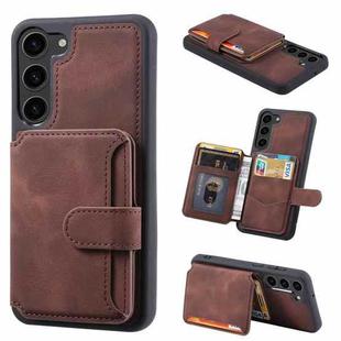 For Samsung Galaxy S23 5G Skin Feel Dream Anti-theft Brush Shockproof Portable Skin Card Bag Phone Case(Coffee)
