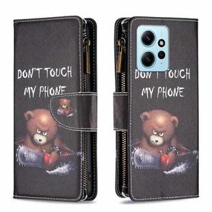 For Xiaomi Redmi Note 12 4G Global Colored Drawing Pattern Zipper Leather Phone Case(Bear)