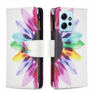 For Xiaomi Redmi Note 12 4G Global Colored Drawing Pattern Zipper Leather Phone Case(Sun Flower)