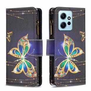 For Xiaomi Redmi Note 12 4G Global Colored Drawing Pattern Zipper Leather Phone Case(Big Butterfly)