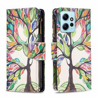 For Xiaomi Redmi Note 12 4G Global Colored Drawing Pattern Zipper Leather Phone Case(Big Tree)