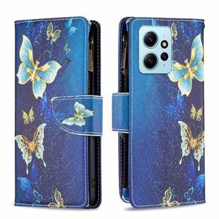 For Xiaomi Redmi Note 12 4G Global Colored Drawing Pattern Zipper Leather Phone Case(Gold Butterfly)