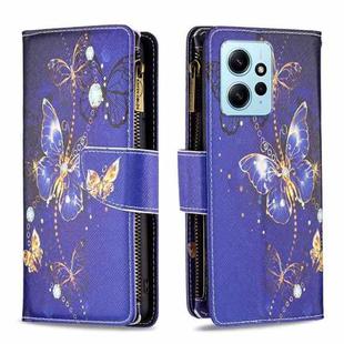 For Xiaomi Redmi Note 12 4G Global Colored Drawing Pattern Zipper Leather Phone Case(Purple Butterfly)