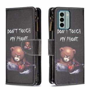 For Nokia G22 Colored Drawing Pattern Zipper Leather Phone Case(Bear)
