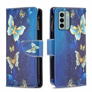 For Nokia G22 Colored Drawing Pattern Zipper Leather Phone Case(Gold Butterfly)