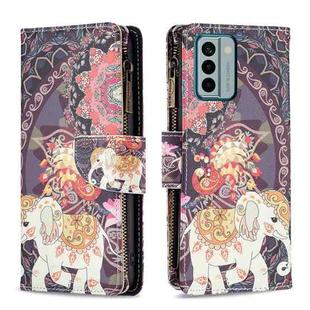 For Nokia G22 Colored Drawing Pattern Zipper Leather Phone Case(Flower Elephants)
