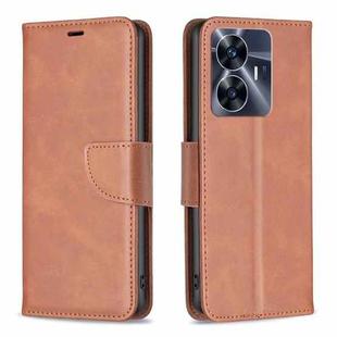 For Realme C55 Lambskin Texture Leather Phone Case(Brown)