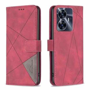 For Realme C55 Magnetic Buckle Rhombus Texture Leather Phone Case(Red)