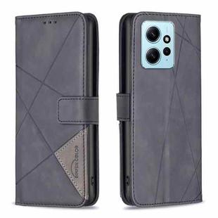 For Xiaomi Redmi Note 12 4G Global Magnetic Buckle Rhombus Texture Leather Phone Case(Black)