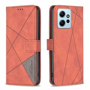 For Xiaomi Redmi Note 12 4G Global Magnetic Buckle Rhombus Texture Leather Phone Case(Brown)