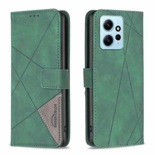 For Xiaomi Redmi Note 12 4G Global Magnetic Buckle Rhombus Texture Leather Phone Case(Green)
