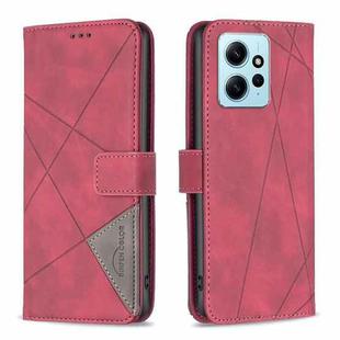 For Xiaomi Redmi Note 12 4G Global Magnetic Buckle Rhombus Texture Leather Phone Case(Red)