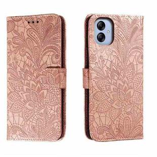 For Samsung Galaxy A04e Lace Flower Embossing Flip Leather Phone Case(Rose Gold)