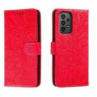 For Samsung Galaxy A24 5G Lace Flower Embossing Flip Leather Phone Case(Red)
