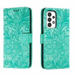 For Samsung Galaxy A34 5G Lace Flower Embossing Flip Leather Phone Case(Green)