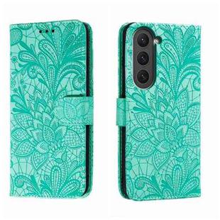 For Samsung Galaxy S23 5G Lace Flower Embossing Flip Leather Phone Case(Green)