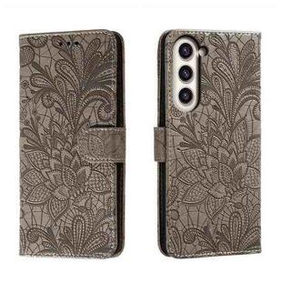 For Samsung Galaxy S23+ 5G Lace Flower Embossing Flip Leather Phone Case(Grey)