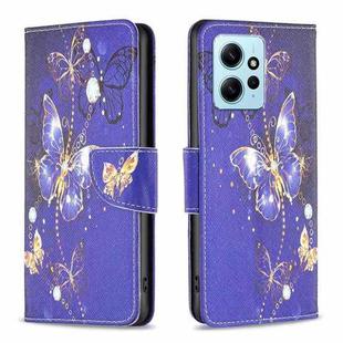 For Xiaomi Redmi Note 12 4G Global Colored Drawing Leather Phone Case(Purple Butterfly)