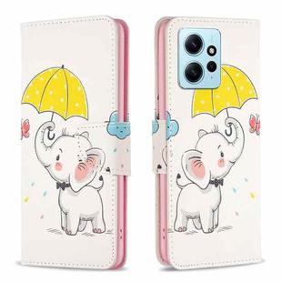 For Xiaomi Redmi Note 12 4G Global Colored Drawing Leather Phone Case(Umbrella Elephant)