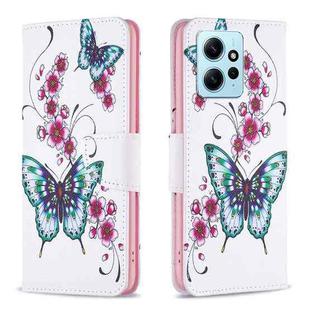 For Xiaomi Redmi Note 12 4G Global Colored Drawing Leather Phone Case(Peach Blossom Butterfly)