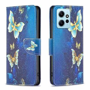 For Xiaomi Redmi Note 12 4G Global Colored Drawing Leather Phone Case(Gold Butterfly)